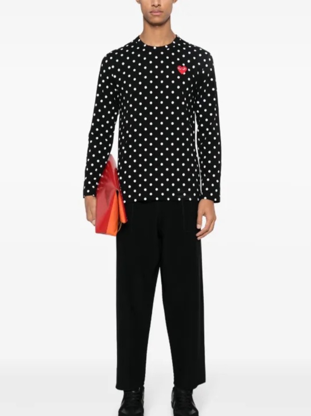 Comme Des Garçons Play Polka Dot Print Long Sleeve T-Shirt Size XL Heart Logo